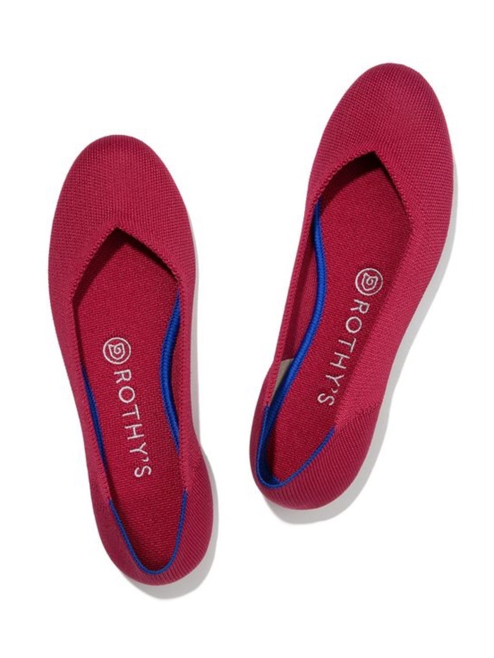 Rothy's Women's Berry Knit Ballet Flat with Blue Trim